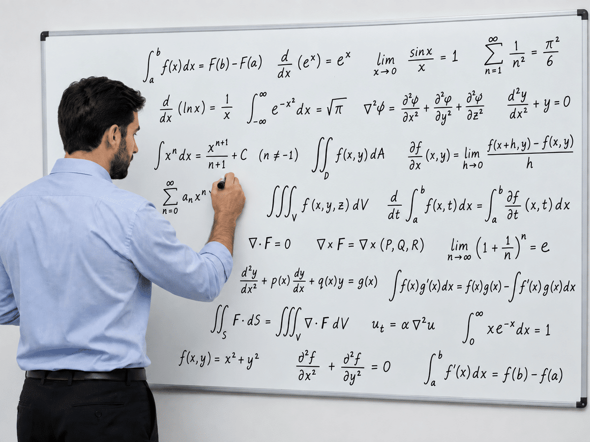 Man writing complex equations on a whiteboard to illustrate that photo scanning pricing should be simple